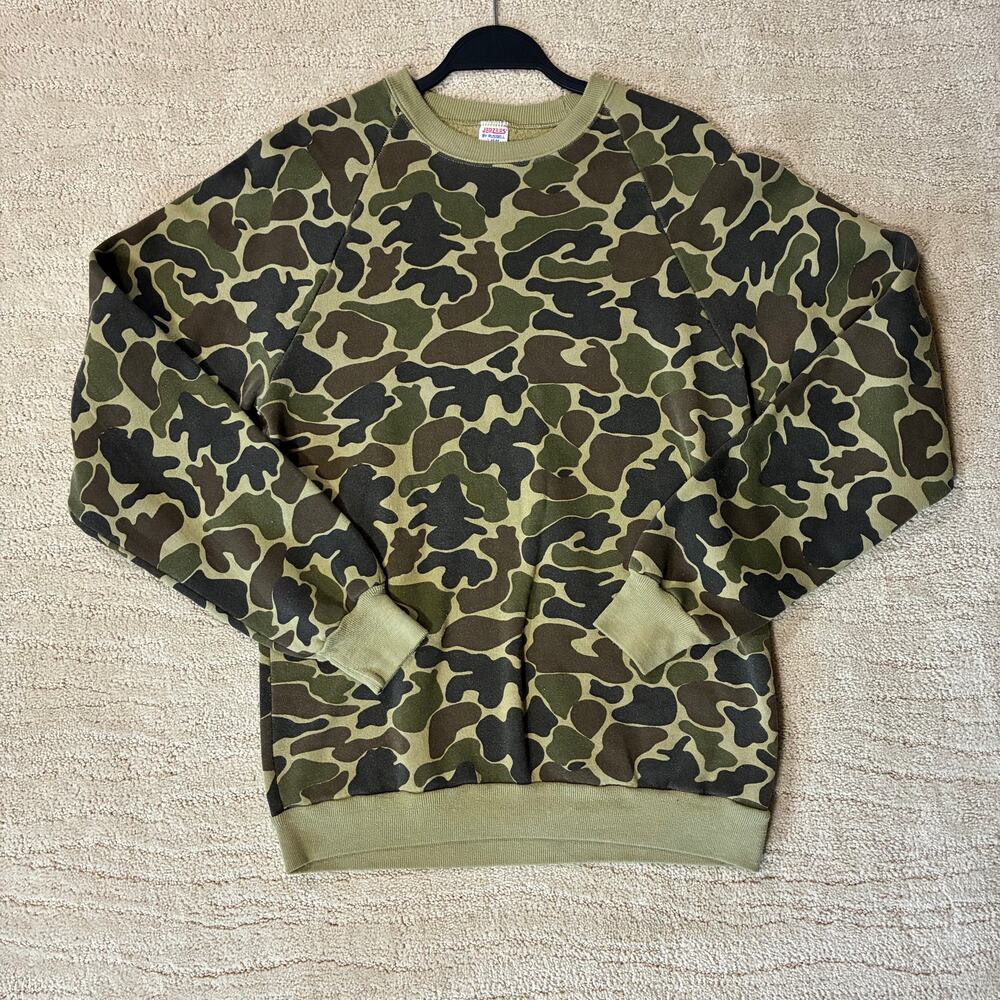 Vintage 80s Russell Jerzees Men L Duck Camo Retro Pullover Crewneck Sweatshirt